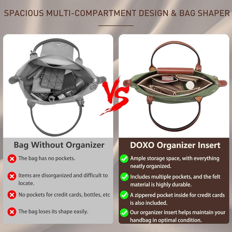 Doxo Longchamp Small Organizer Insert, Felt Bag Organizer with Cup Holderp,Suitable for Le pliage S Handbag and More(Black,S) - Image 5